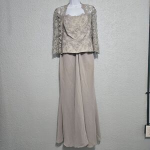 Vintage Landa Silver Beaded Sequin Maxi Evening Prom Dress Size 14 90's Y2K